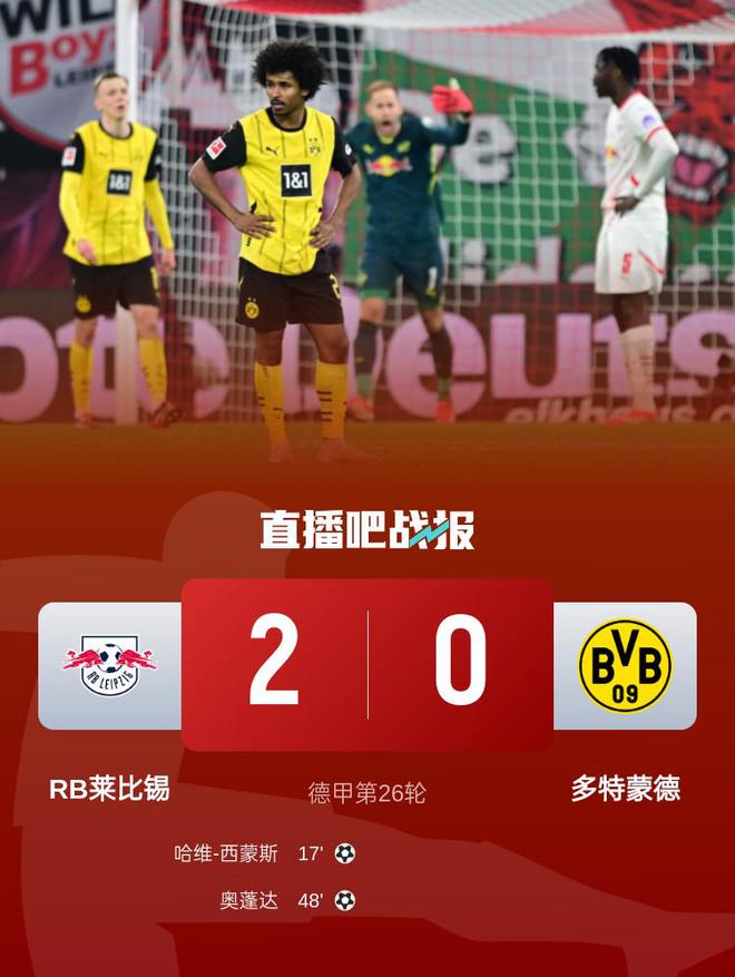 德甲多特蒙德連敗兩場(chǎng)，吉拉西錯(cuò)失良機(jī)，萊比錫2-0勝。