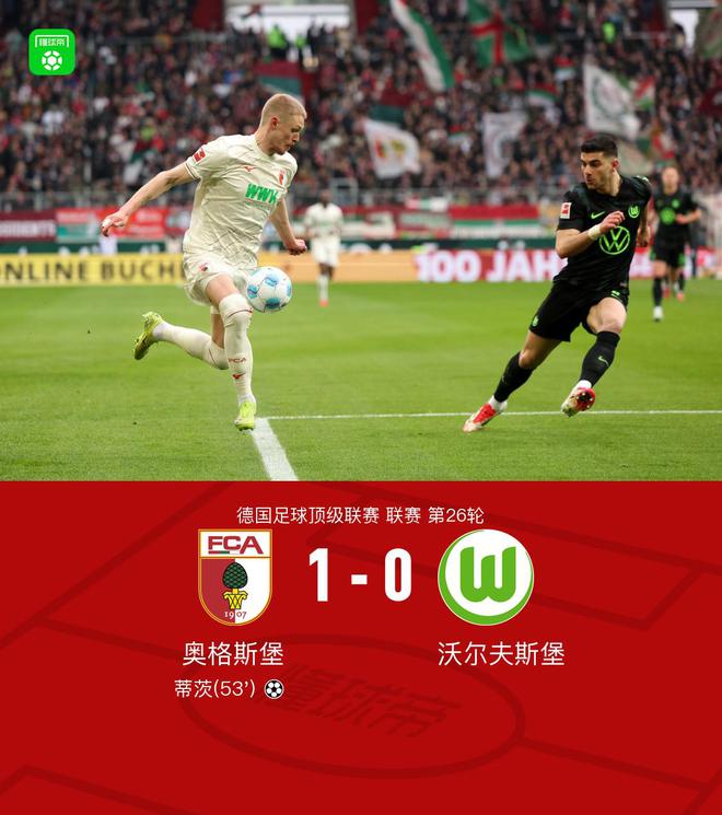 奧格斯堡勝狼堡，蒂茨破門(mén)，澤西格爾助攻，兩連勝！